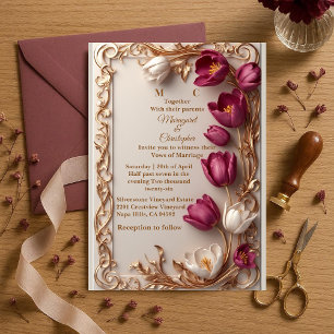 Luxury Mulberry Tulip Gold Baroque Opulent Wedding Invitation
