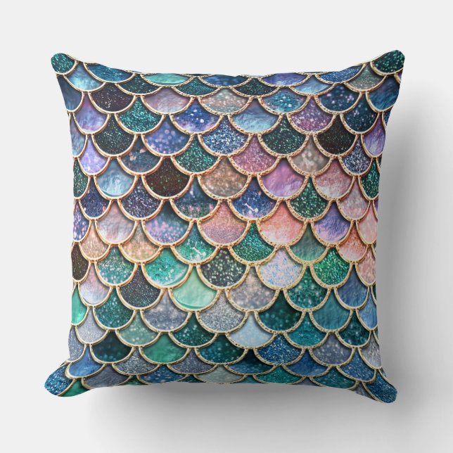 Luxury multicolor Glitter Mermaid Scales Cushion (Front)