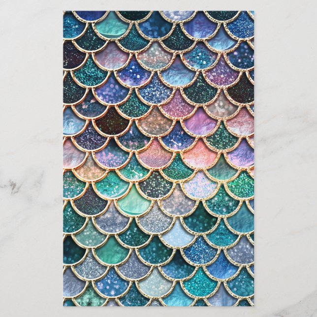 Luxury multicolor Glitter Mermaid Scales Stationery (Front)