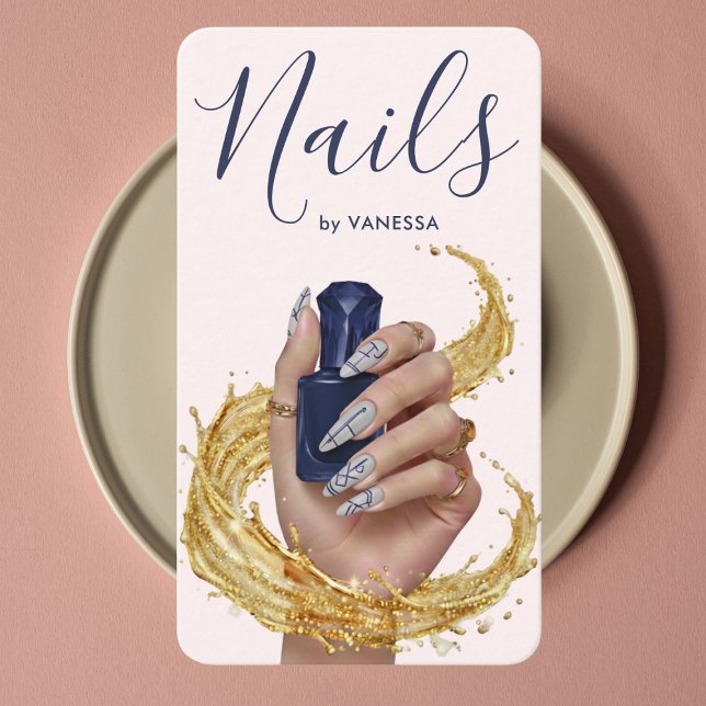 Luxury Nail Artist Manicurist Mist Grey and Navy Business Card (Creator Uploaded)