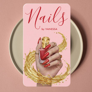 Luxury Nail Artist Manicurist Pink & Gold Nail Art Business Card