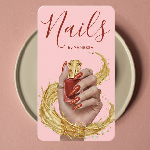 Luxury Nail Artist Manicurist Tomato Red Gold Pink Business Card