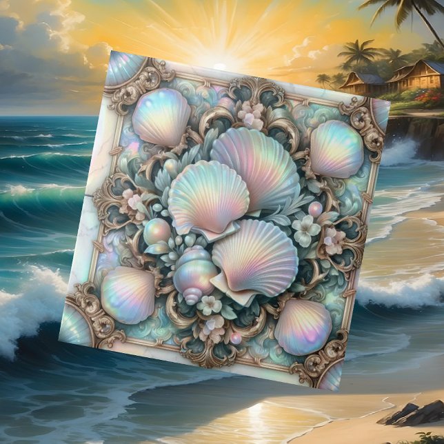 Luxury Nautical Decor | Opal Seashells Beach House Tile (Creator Uploaded)