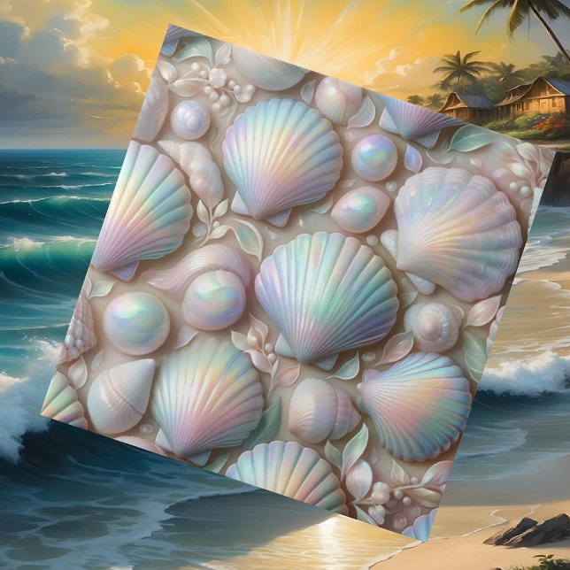 Luxury Nautical Decor | Opal Seashells Beach House Tile (Creator Uploaded)