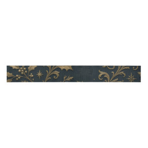 Luxury Navy and Gold Botanical Christmas Grosgrain Ribbon