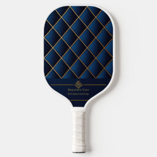 Luxury Navy and Gold Geometric Personalised Pickleball Paddle