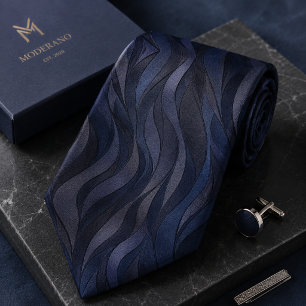 Luxury Navy Blue Abstract Wave Tie