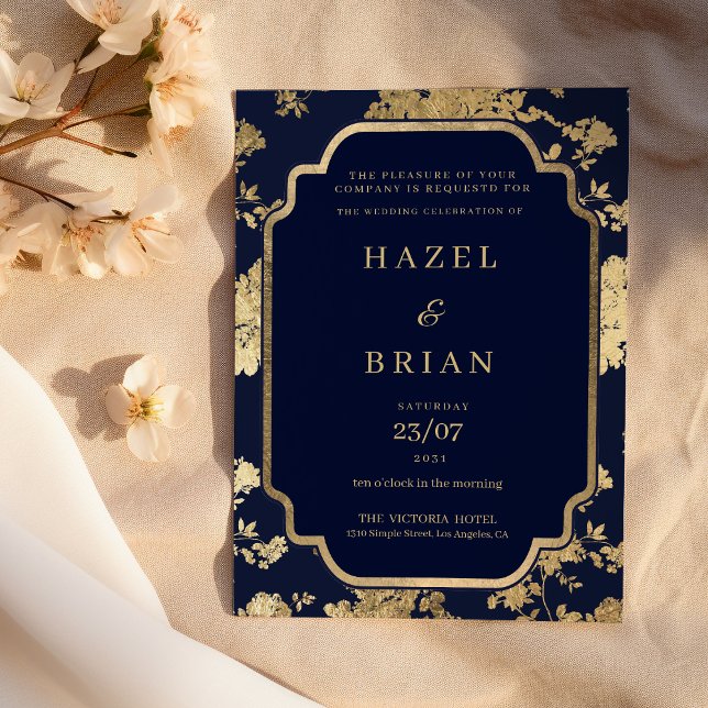 Luxury navy blue and gold floral Wedding Invitation (Luxury navy blue and gold floral Wedding )