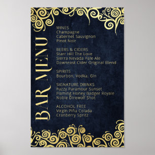 Luxury Navy Blue And Gold Flourish Winter Wedding Poster