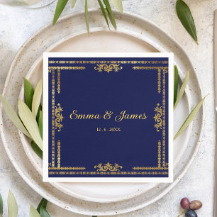 Luxury Navy Blue and Gold Wedding Napkin