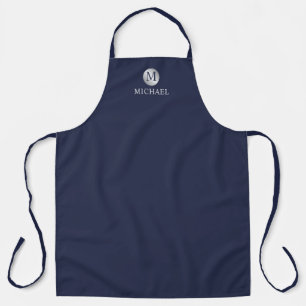 Luxury Navy Blue and Silver Personalised Monogram Apron