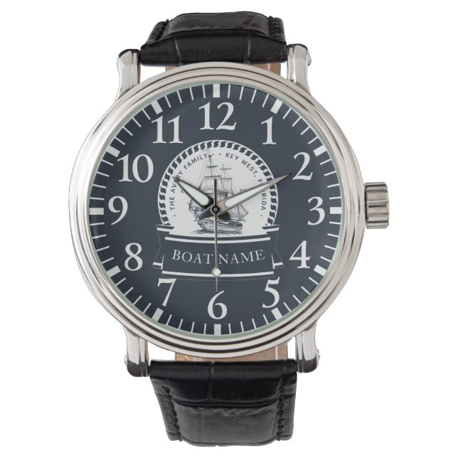 Luxury Navy Blue Boat Family Name Watch (Front)