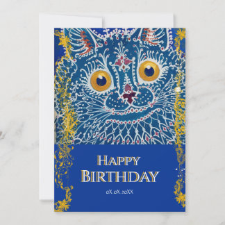 Luxury Navy Blue Cat l Personalised Birthday Card