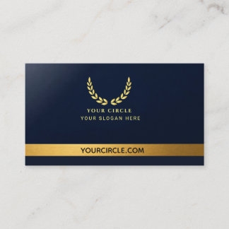 Luxury Navy Blue Faux Gold Wreath QR Code Business Card