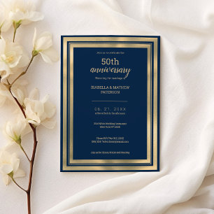 Luxury navy blue gold 50th Wedding Anniversary Invitation