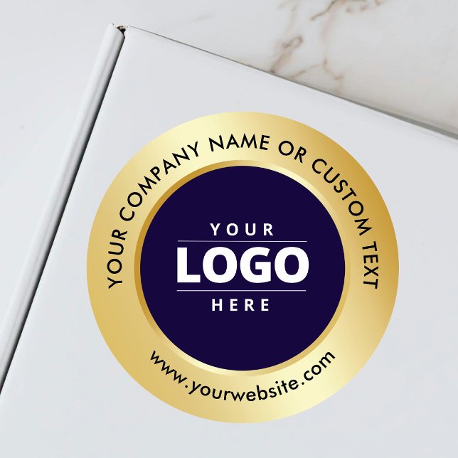 Luxury Navy Blue Gold Business Logo Shipping Classic Round Sticker (Creator Uploaded)
