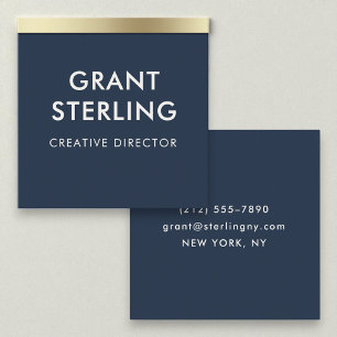 Luxury Navy Blue Gold Elegant Minimal Typography  Square Business Card