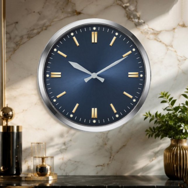 Luxury Navy Blue & Gold Elegant Minimalist Large Clock (Creator Uploaded)