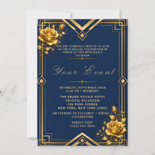 Luxury Navy Blue Gold Gala Celebration Invitation