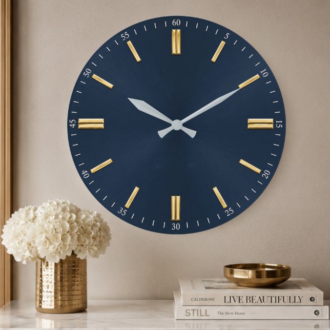 Luxury Navy Blue & Gold Minimalist Large Clock (Creator Uploaded)
