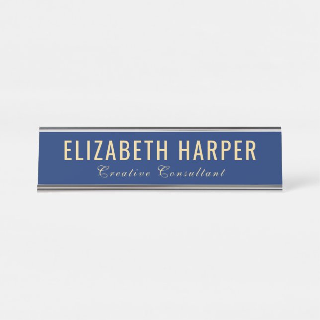 Luxury Navy Blue & Gold Professional Executive Desk Name Plate (Front)
