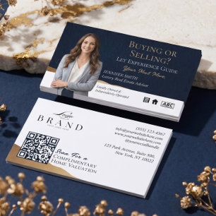 Luxury Navy Blue Gold Real Estate Agent Photo Business Card