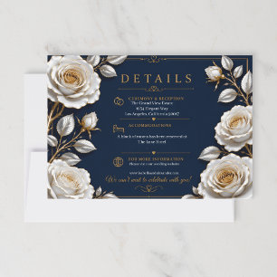 Luxury Navy Blue Gold Rose Wedding Details Card
