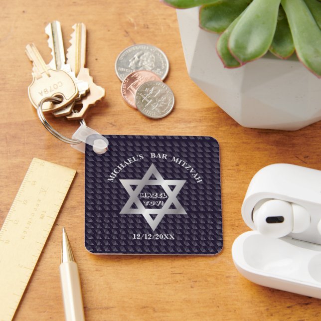  Luxury Navy Blue Magen David star modern design Key Ring (Desk)