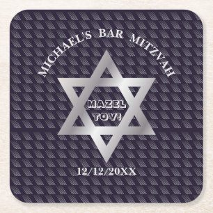 Luxury Navy Blue Magen David star modern design Square Paper Coaster