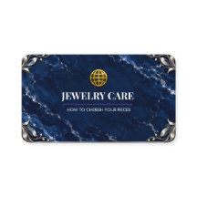 Luxury Navy Blue Marble Silver Jewellery Care Card