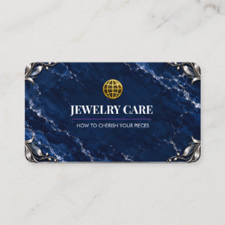 Luxury Navy Blue Marble Silver Jewellery Care Card