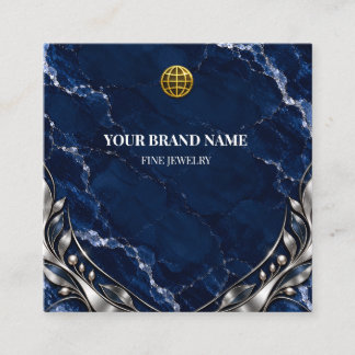 Luxury Navy Blue Marble Silver Necklace Card