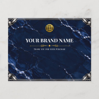 Luxury Navy Blue Marble Silver Packing Slip Postcard