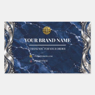 Luxury Navy Blue Marble Silver Rectangle Box Label