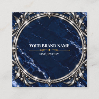 Luxury Navy Blue Marble Silver Square Box Label Business Card