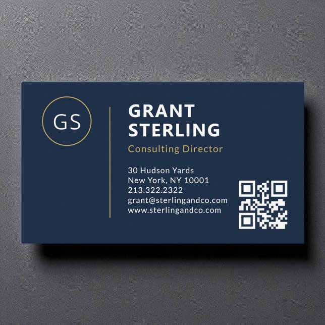 Luxury Navy Blue Minimalist Professional QR Code  Business Card (Creator Uploaded)