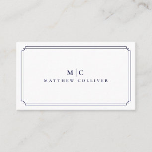 Luxury Navy Blue Monogram Business Card