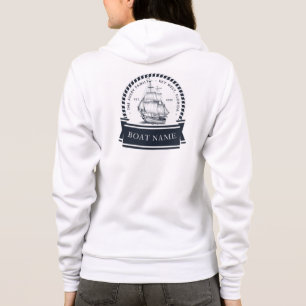 Luxury Navy Blue Nautical Boat Name Hoodie