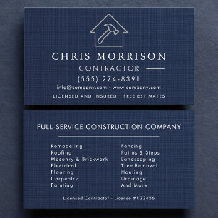 Luxury Navy Blue Silver Building Construction Business Card