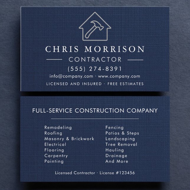Luxury Navy Blue Silver Building Construction  Business Card (Creator Uploaded)