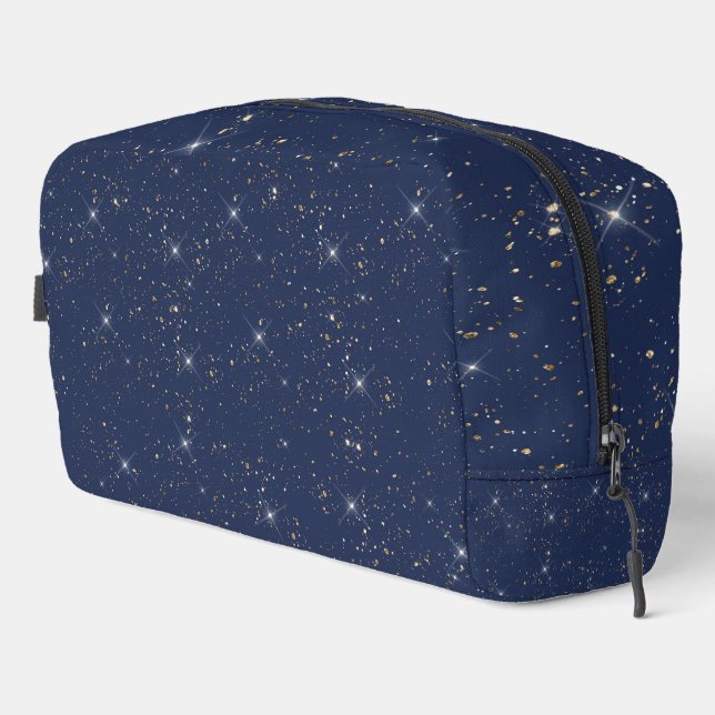 Luxury navy blue sparkle gold glitter pattern dopp kit (Right Corner)