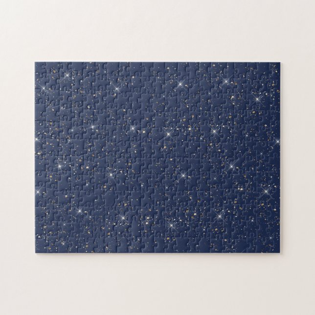 Luxury navy blue sparkle gold glitter pattern jigsaw puzzle (Horizontal)