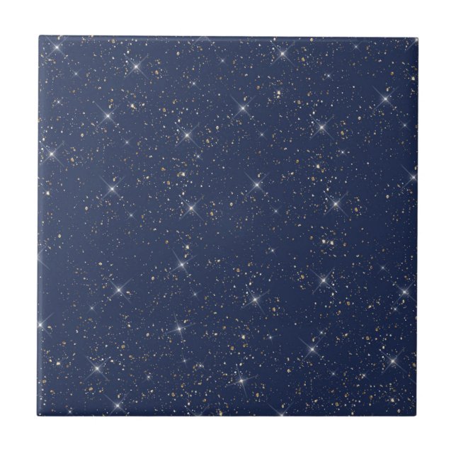 Luxury navy blue sparkle gold glitter pattern tile (Front)