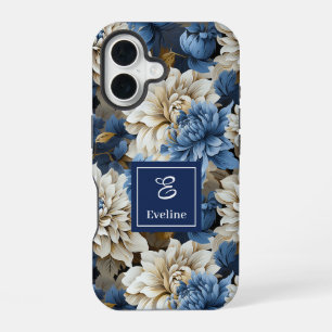 Luxury Navy Flowers iPhone Case Blue Floral Cover