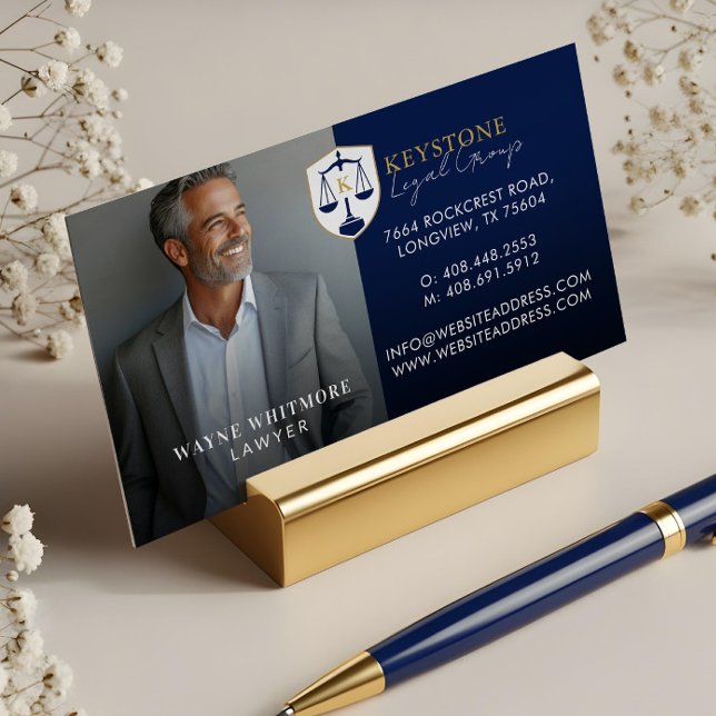 Luxury Navy Gold Law Firm Lawyer Photo Monogram Magnetic Business Card (Luxury Navy Gold Law Firm Lawyer Photo Monogram Business Card Magnet)
