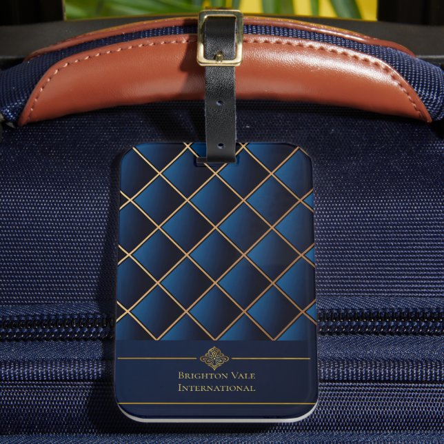Luxury Navy Gold Personalized Luggage Tag (Front Insitu 2)