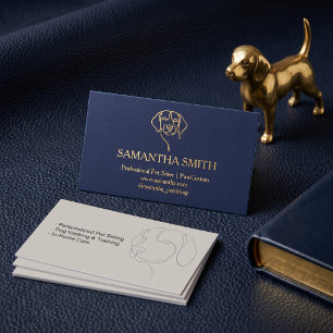 Luxury Navy & Gold Pet Sitter Business Card   Eleg
