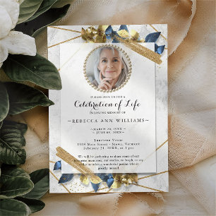Luxury Navy Gold Photo Celebration of Life Invitation