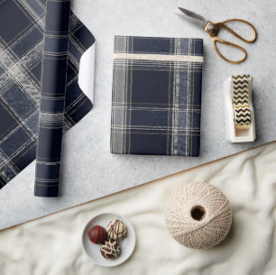 Luxury Navy & Silver Tartan  Elegant Classic Plaid Wrapping Paper