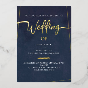 Luxury Navy Velvet  Gold Foil Calligraphy Wedding